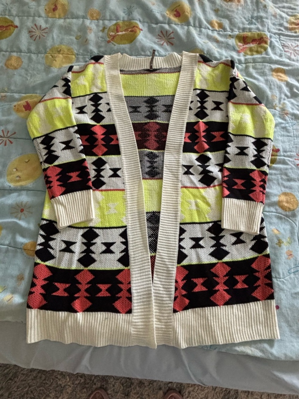 Open-Front Geometric Pattern Cardigan Knit Sweater